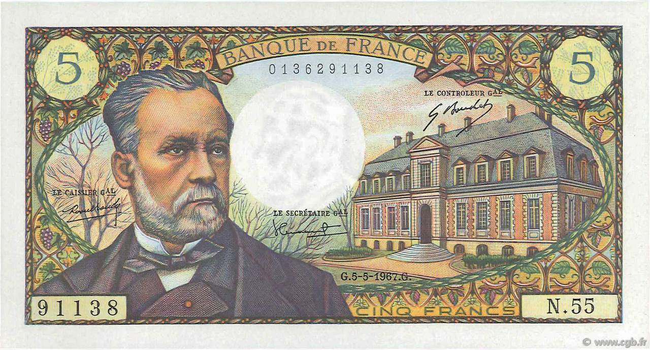 5 Francs PASTEUR FRANCIA  1967 F.61.05 FDC