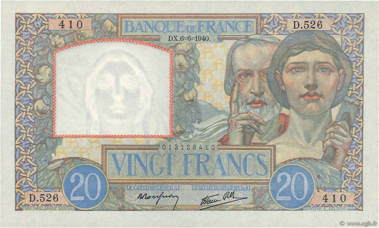20 Francs TRAVAIL ET SCIENCE FRANCE  1940 F.12.03 SPL