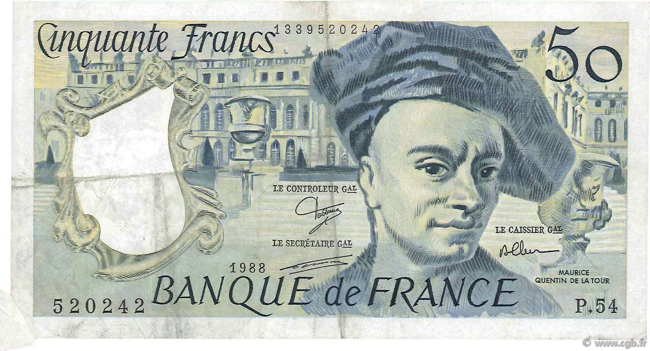 50 Francs QUENTIN DE LA TOUR Fauté FRANCE  1988 F.67.14 TTB