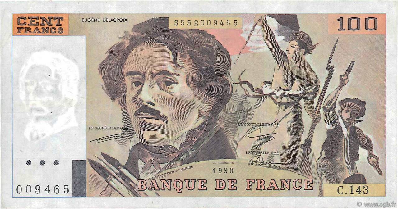 100 Francs DELACROIX imprimé en continu FRANCIA  1990 F.69bis.01bC BB