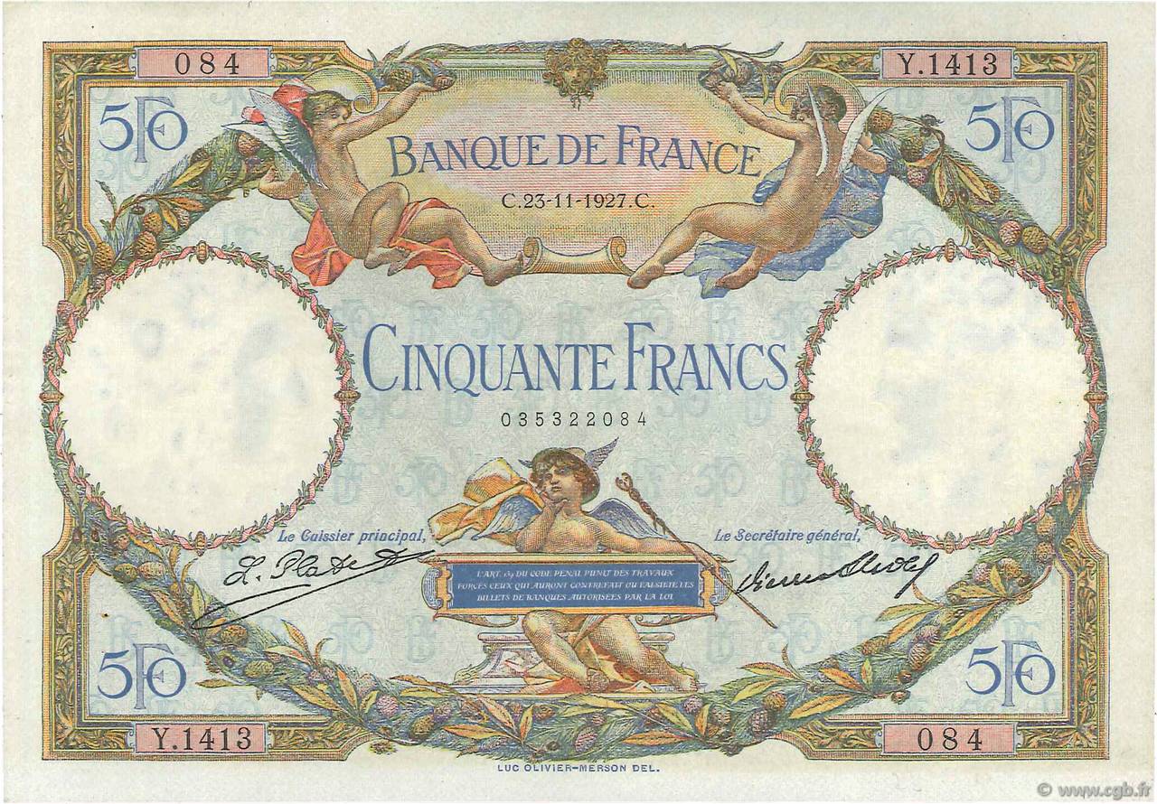 50 Francs LUC OLIVIER MERSON FRANCIA  1927 F.15.01 EBC+