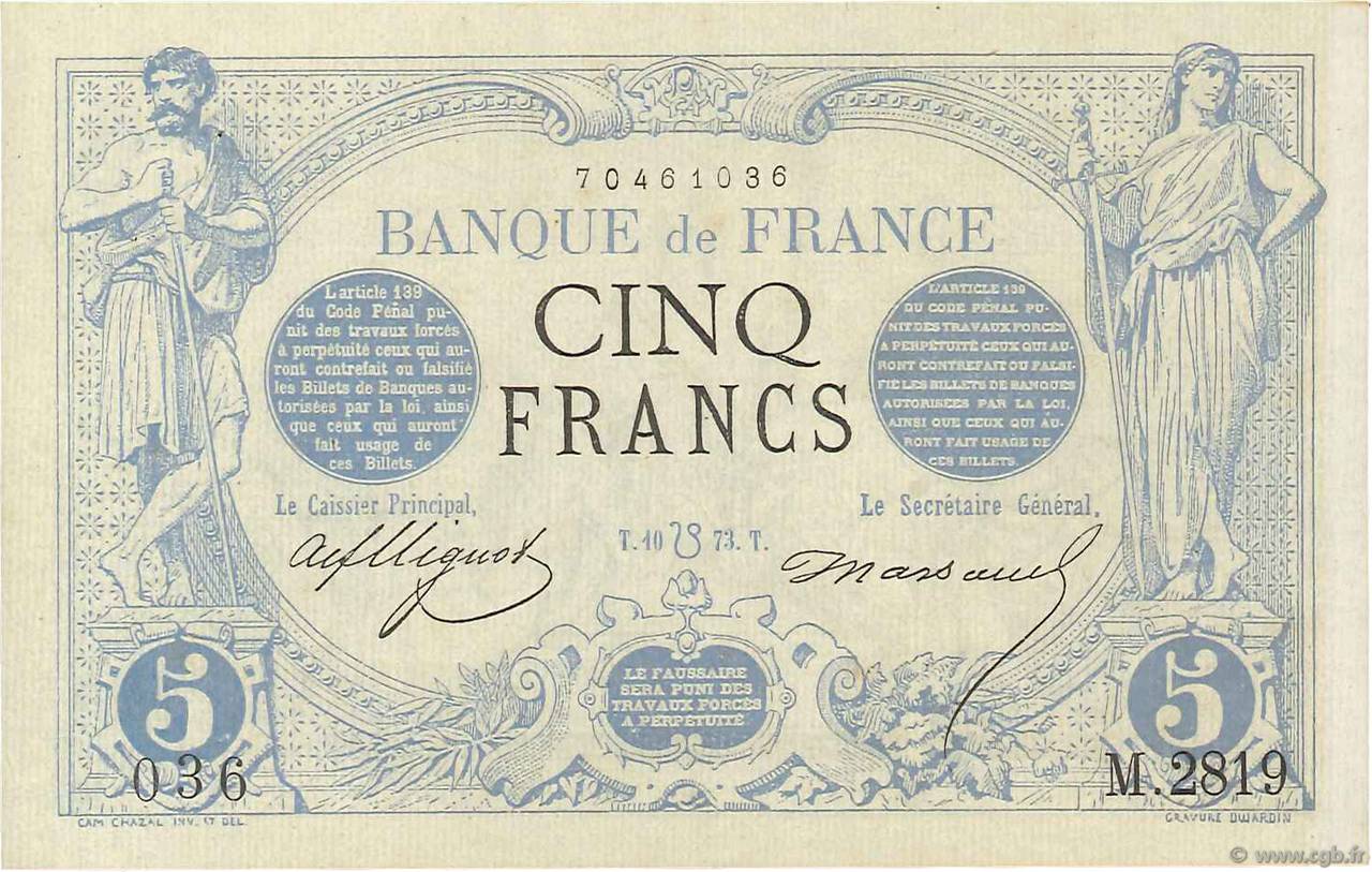 5 Francs NOIR FRANKREICH  1873 F.01.20 VZ+