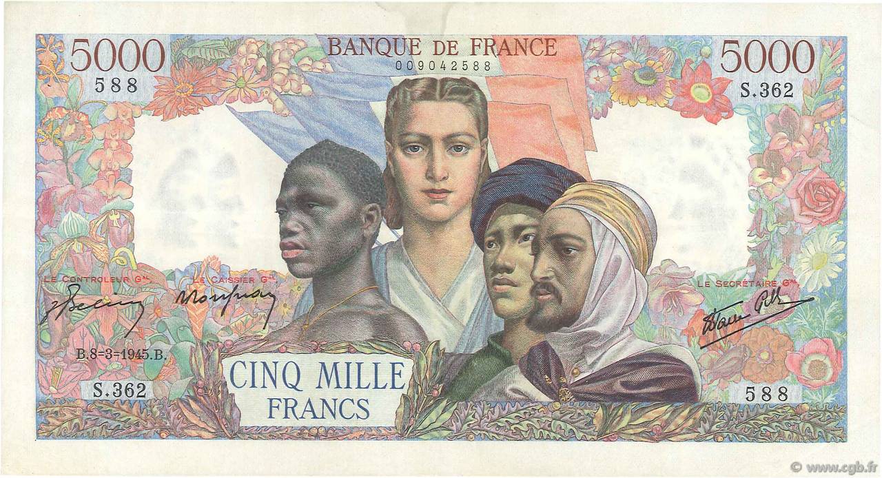 5000 Francs EMPIRE FRANÇAIS FRANCIA  1945 F.47.16 q.SPL