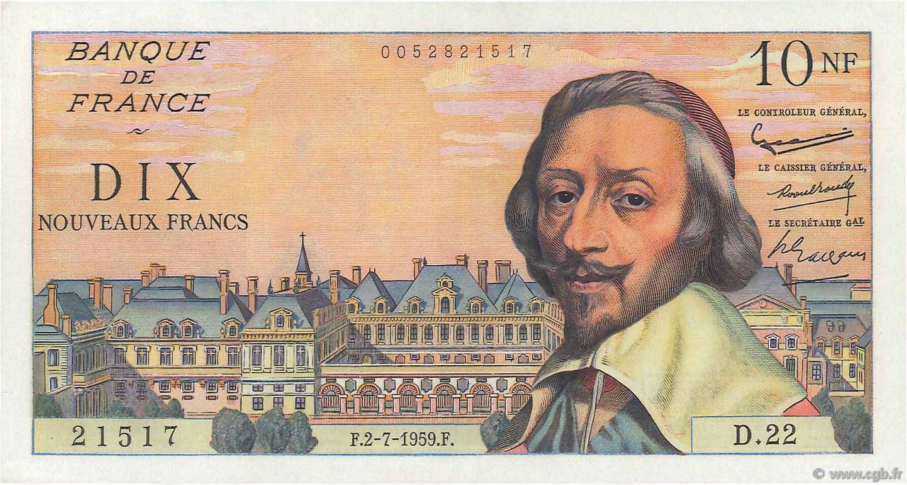 10 Nouveaux Francs RICHELIEU FRANCE  1959 F.57.02 SPL+