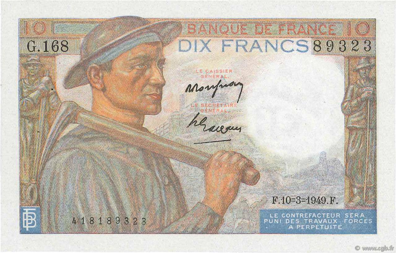 10 Francs MINEUR FRANCIA  1949 F.08.20 EBC+