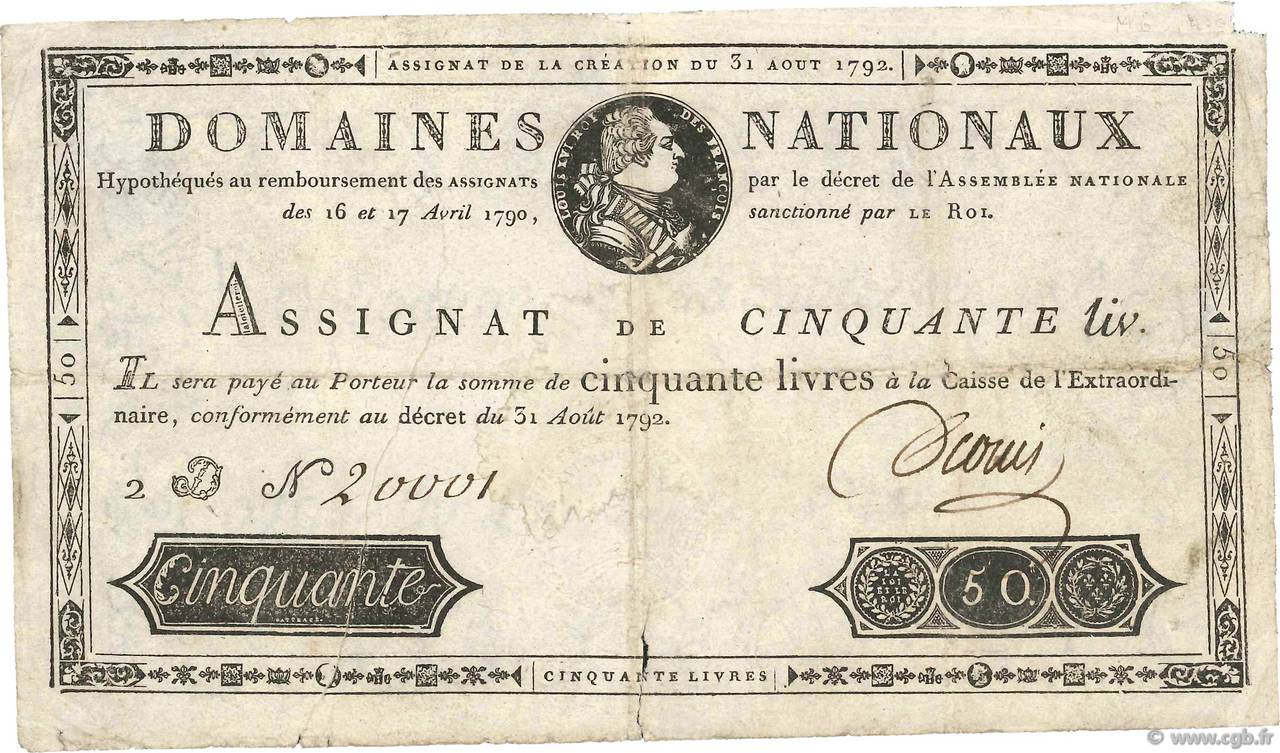 50 Livres FRANCE  1792 Ass.32a F