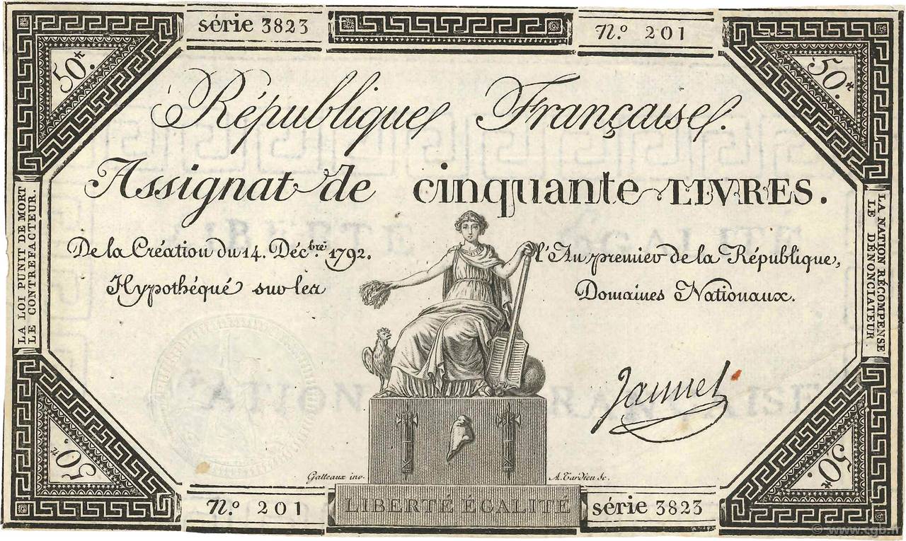 50 Livres FRANCIA  1792 Ass.39a MBC+