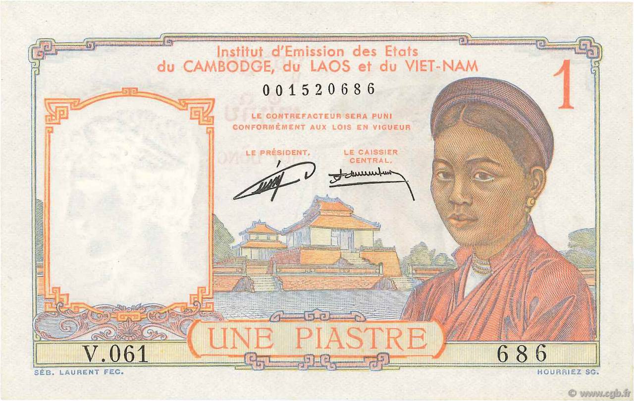 1 Piastre INDOCINA FRANCESE  1953 P.092 FDC