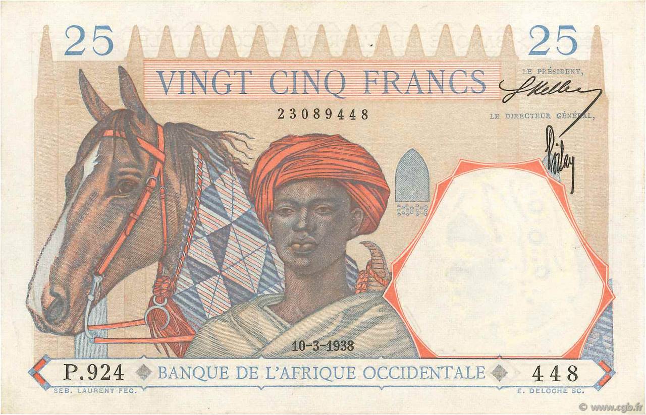 25 Francs FRENCH WEST AFRICA  1938 P.22 VZ+