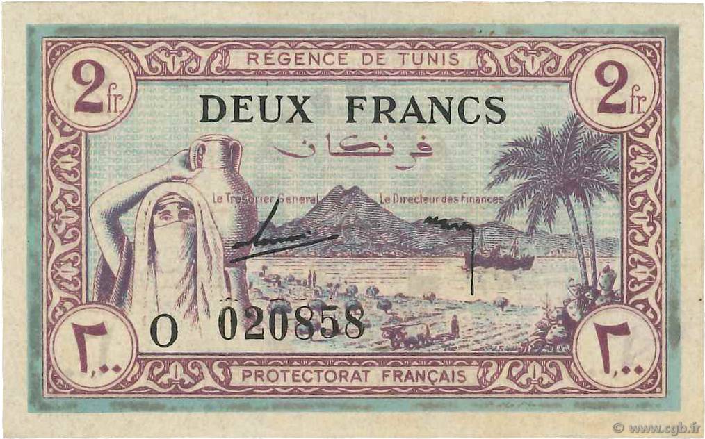 2 Francs TUNISIA  1943 P.56 q.FDC