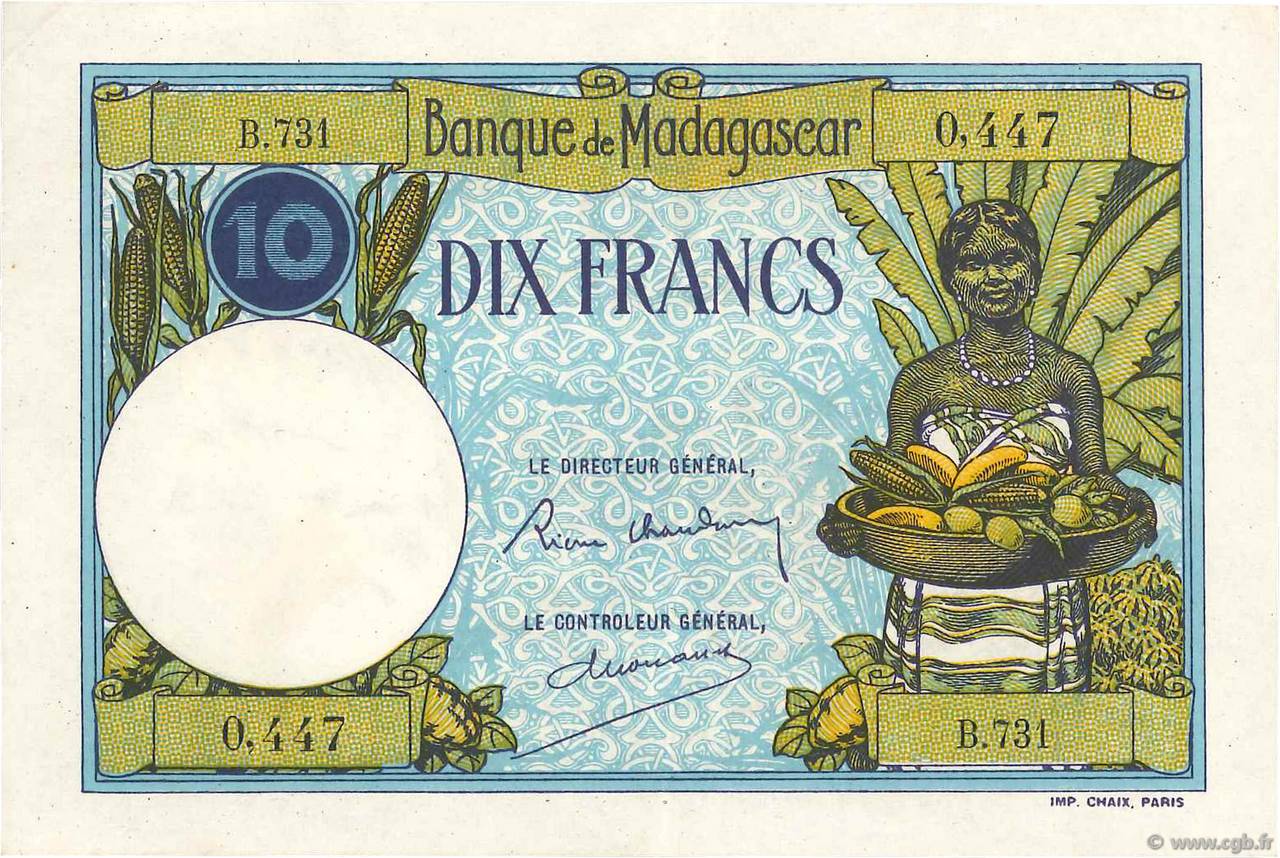 10 Francs MADAGASKAR  1937 P.036 VZ+