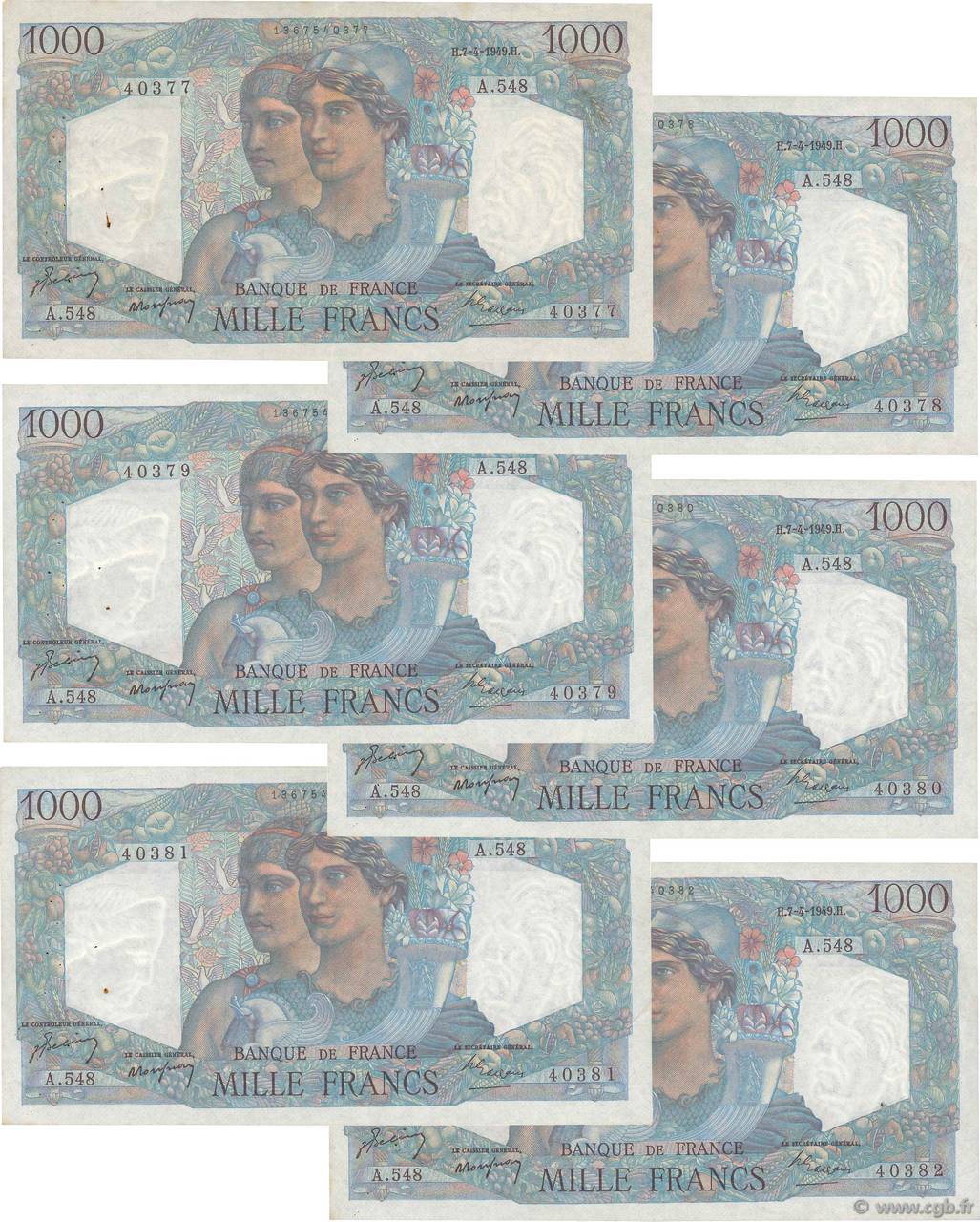1000 Francs MINERVE ET HERCULE Consécutifs FRANCE  1949 F.41.26 TTB+