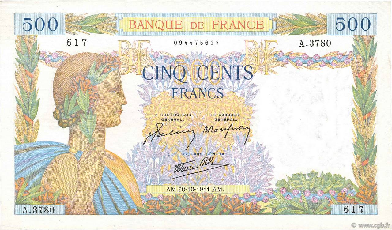 500 Francs LA PAIX FRANCIA  1941 F.32.23 AU