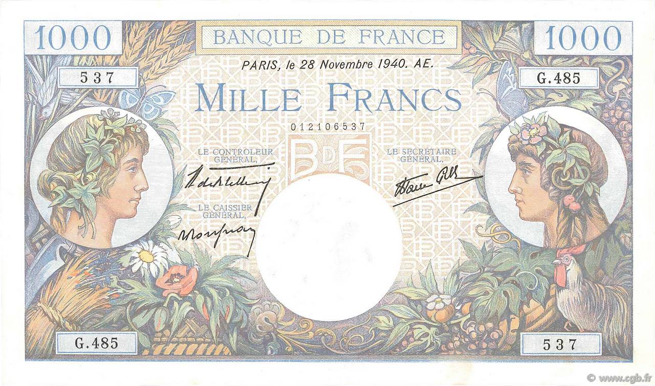 1000 Francs COMMERCE ET INDUSTRIE FRANCE  1940 F.39.02 pr.NEUF