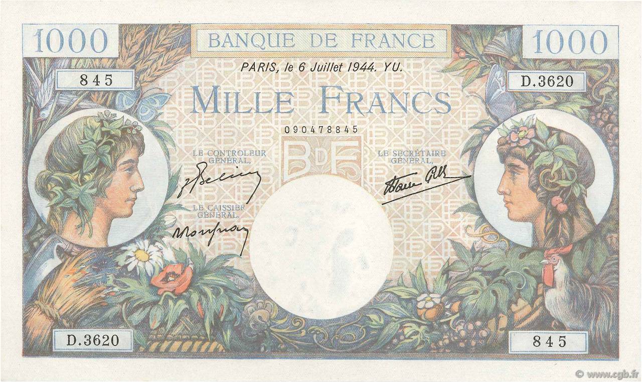 1000 Francs COMMERCE ET INDUSTRIE FRANCIA  1944 F.39.10 SC