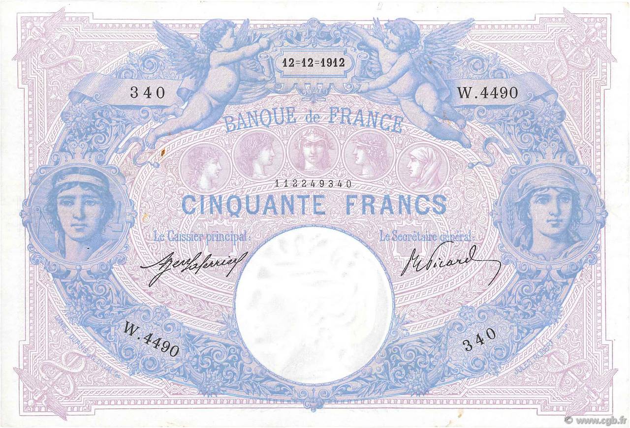 50 Francs BLEU ET ROSE FRANCIA  1912 F.14.25 MBC+