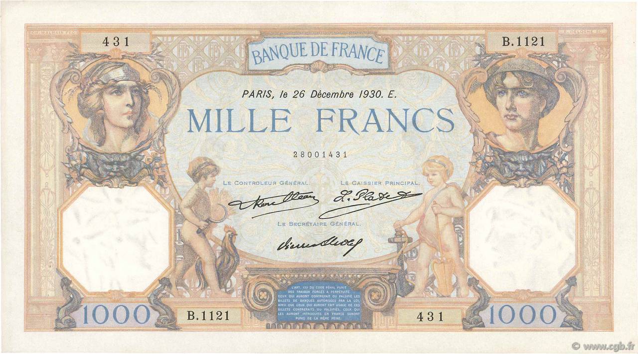 1000 Francs CÉRÈS ET MERCURE FRANCE  1930 F.37.05 pr.SUP