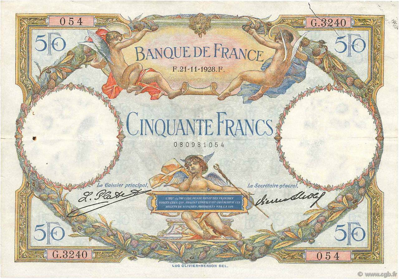 50 Francs LUC OLIVIER MERSON FRANCE  1928 F.15.02 pr.TTB