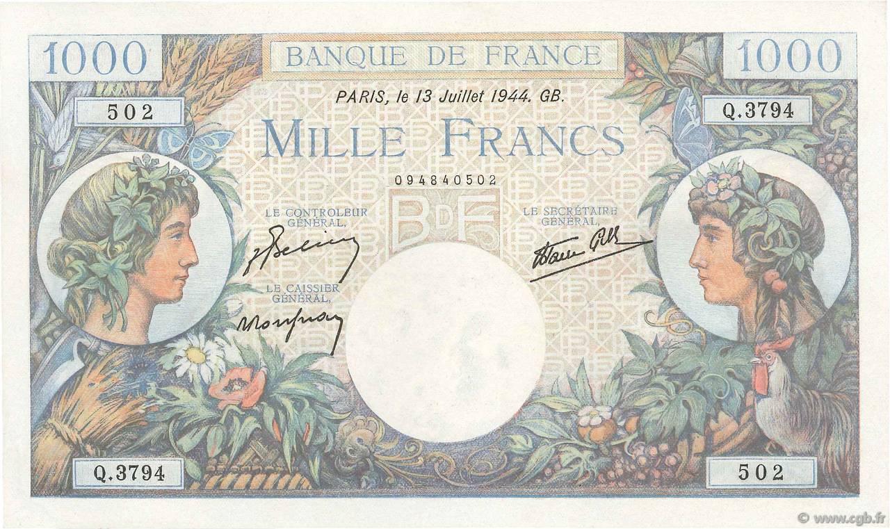 1000 Francs COMMERCE ET INDUSTRIE FRANCE  1944 F.39.11 pr.SPL