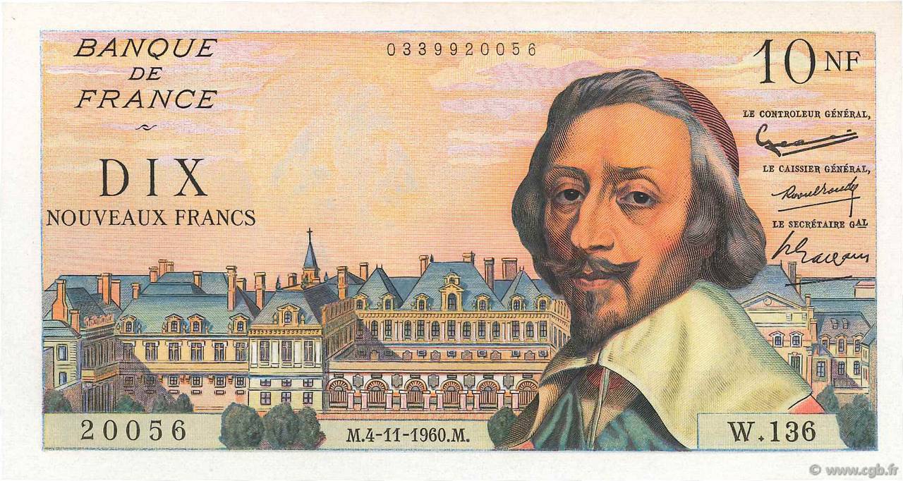 10 Nouveaux Francs RICHELIEU FRANCE  1960 F.57.11 pr.SPL