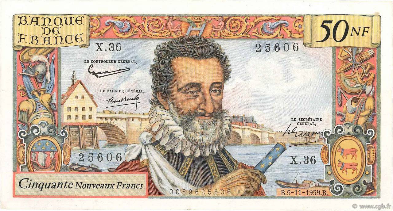 50 Nouveaux Francs HENRI IV FRANCE  1959 F.58.04 TTB