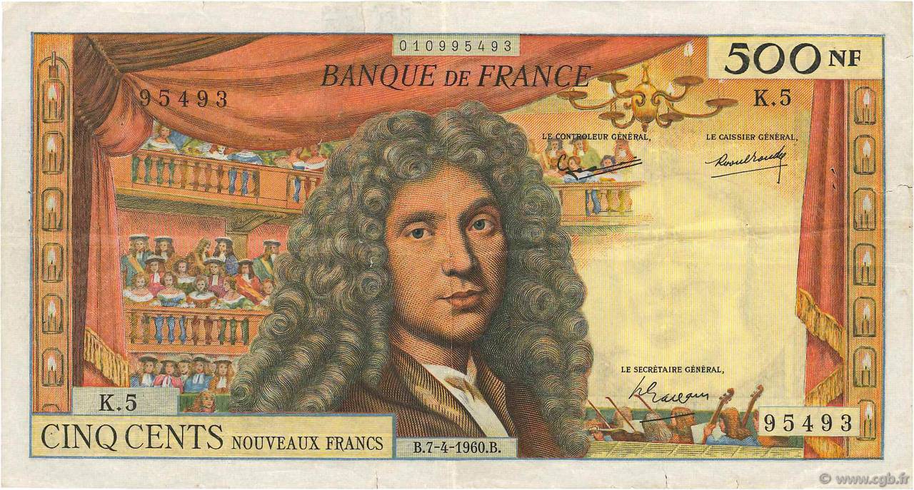 500 Nouveaux Francs MOLIÈRE FRANCE  1960 F.60.02 TB