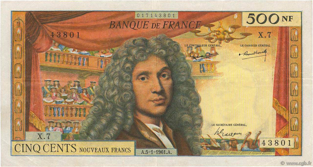 500 Nouveaux Francs MOLIÈRE FRANCIA  1961 F.60.03 BB