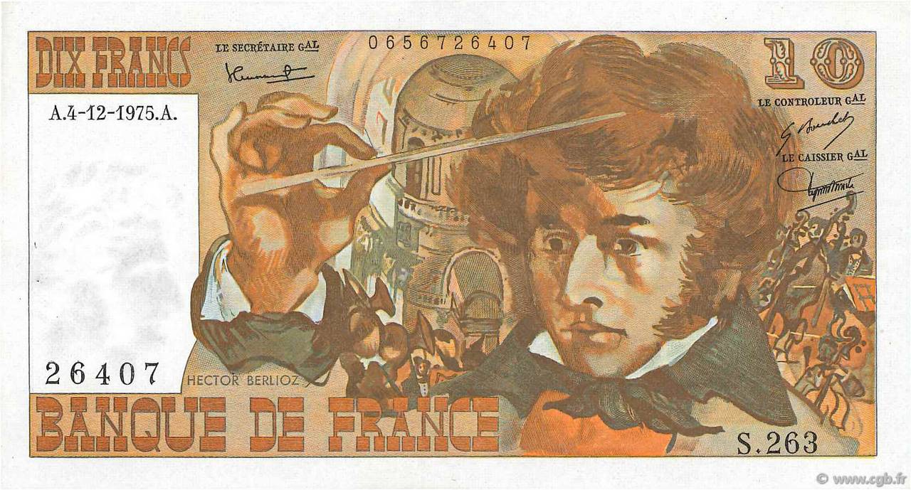 10 Francs BERLIOZ FRANCIA  1975 F.63.15 MBC+