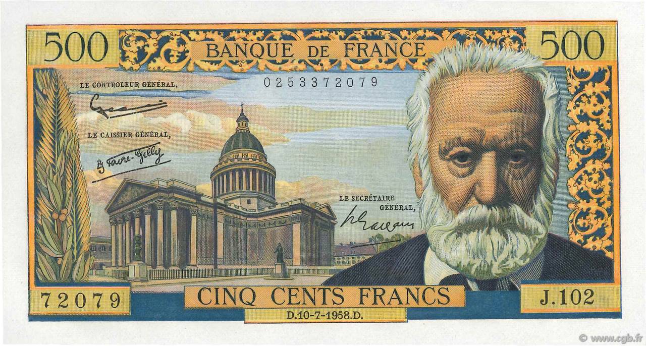 500 Francs VICTOR HUGO FRANCE  1958 F.35.09 pr.NEUF