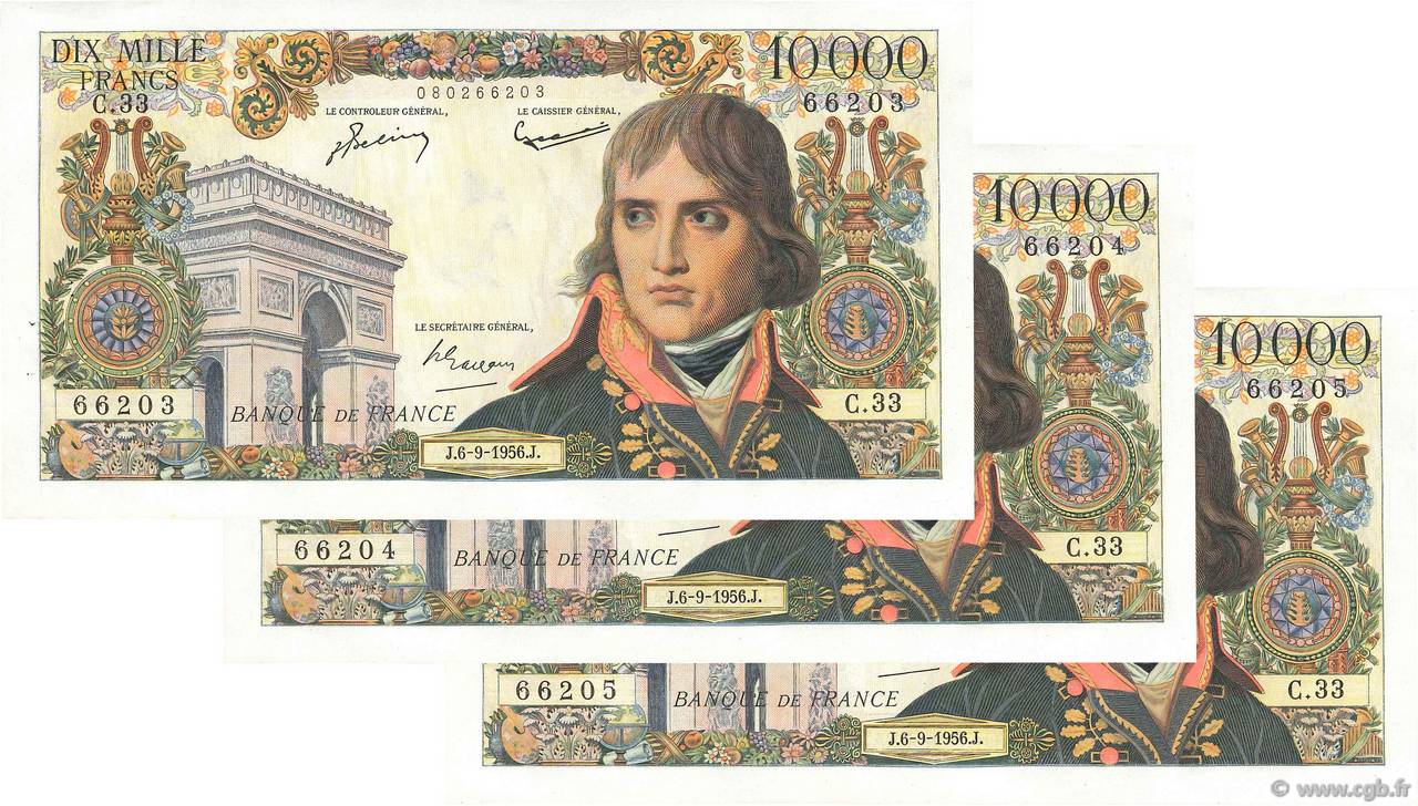 10000 Francs BONAPARTE Consécutifs FRANCE  1956 F.51.04 SUP+