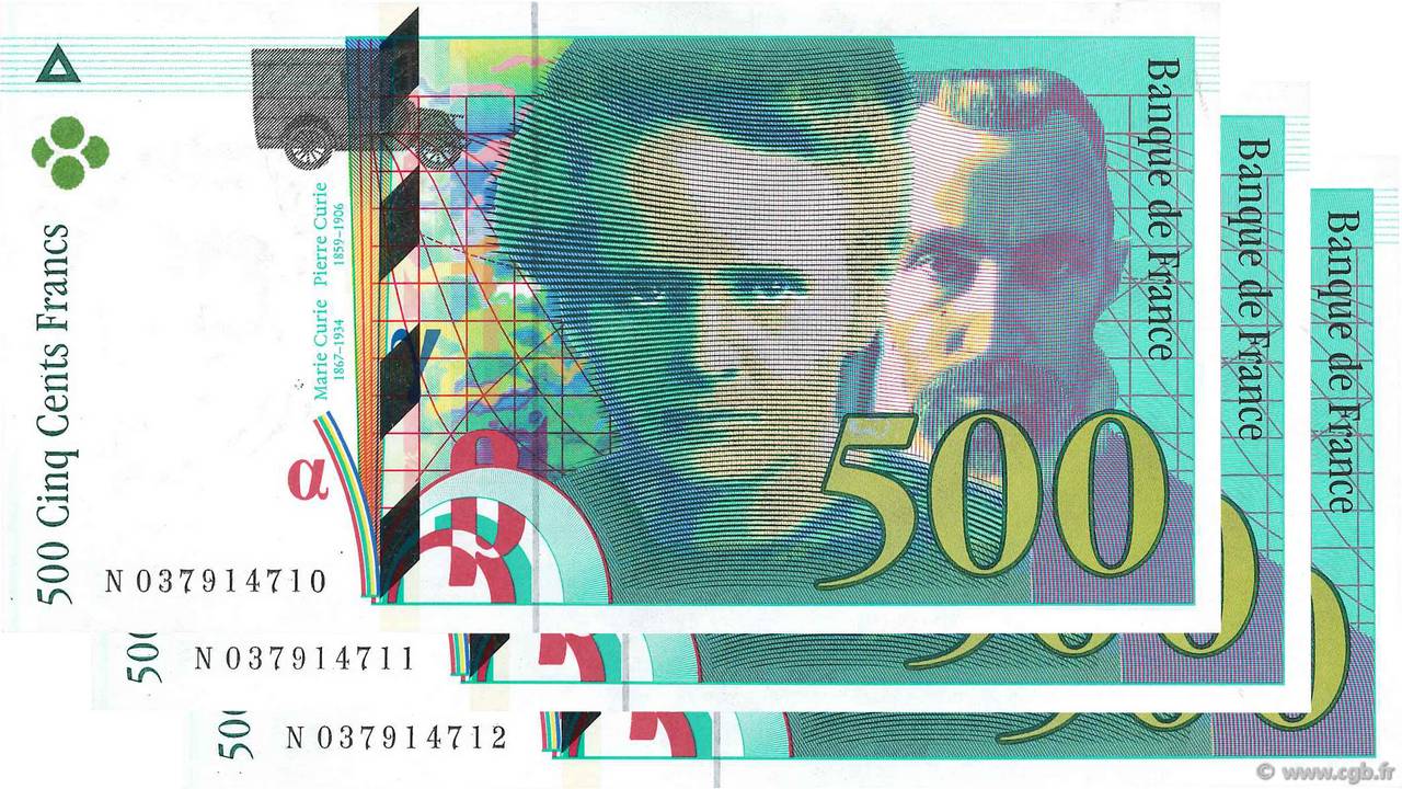 500 Francs PIERRE ET MARIE CURIE Consécutifs FRANCE  1998 F.76.04 AU+