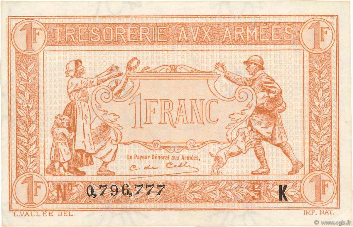 1 Franc TRÉSORERIE AUX ARMÉES 1917 FRANCE  1917 VF.03.11 AU-