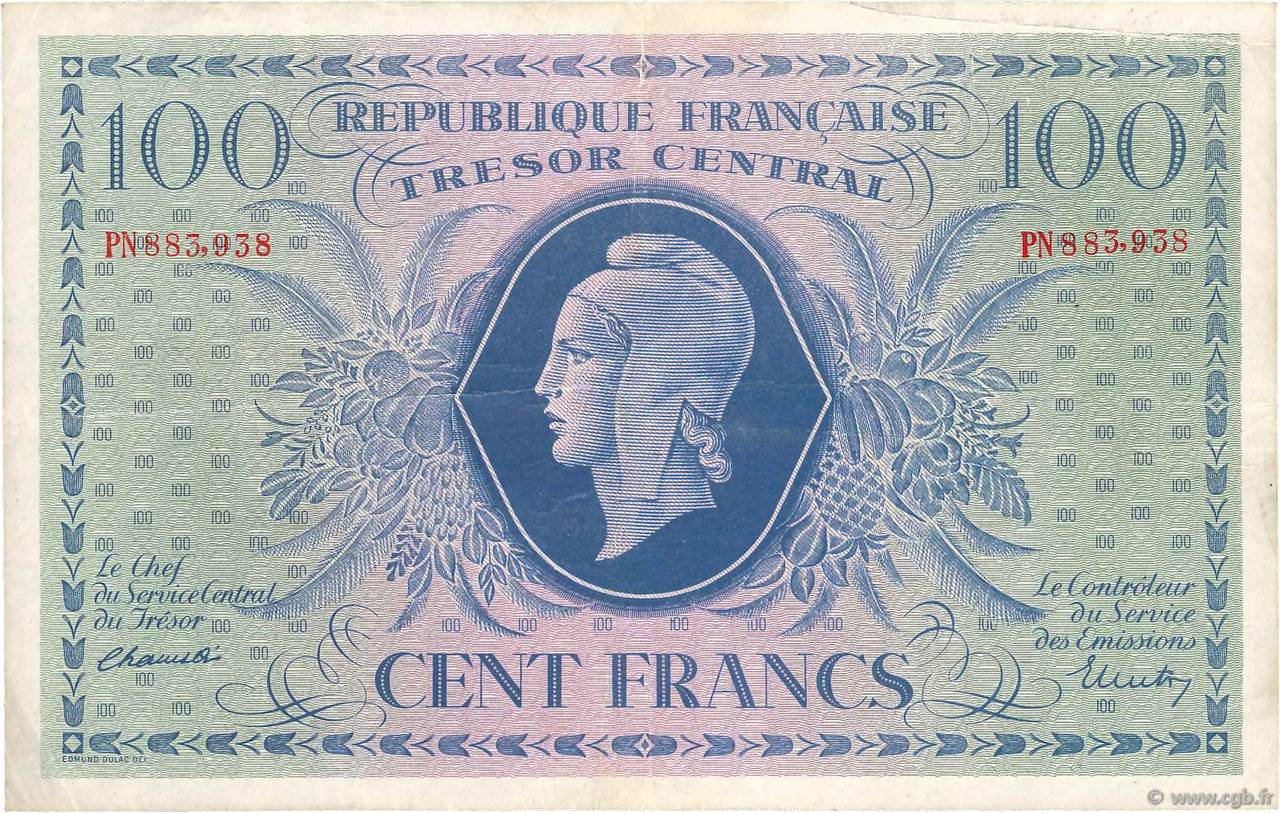 100 Francs MARIANNE Grand numéro FRANCIA  1943 VF.06.01g MB