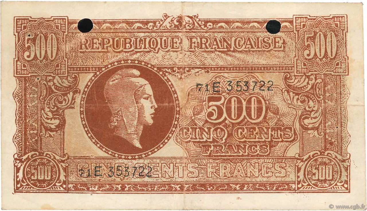 500 Francs MARIANNE fabrication anglaise Faux FRANCE  1945 VF.11.01x TB