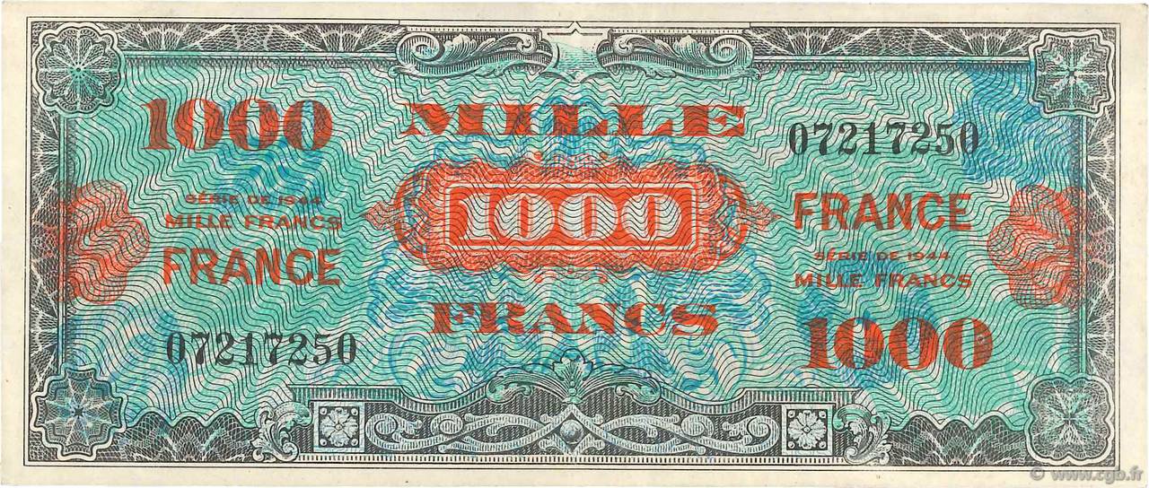 1000 Francs FRANCE FRANCE  1945 VF.27.01 VF