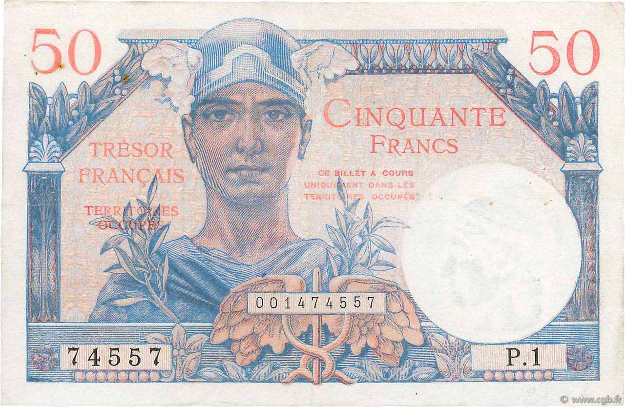 50 Francs TRÉSOR FRANÇAIS FRANCIA  1947 VF.31.01 BB