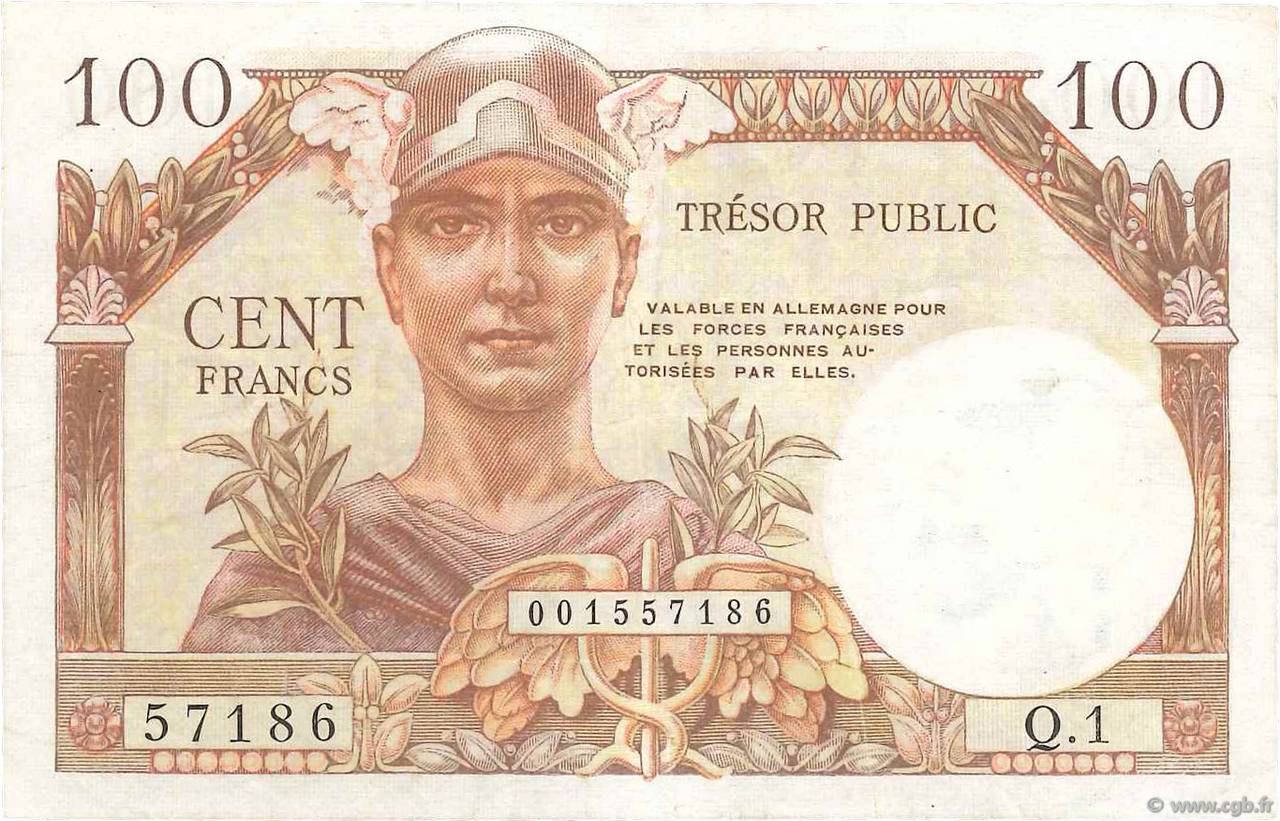 100 Francs TRÉSOR PUBLIC FRANCE  1955 VF.34.01 TTB