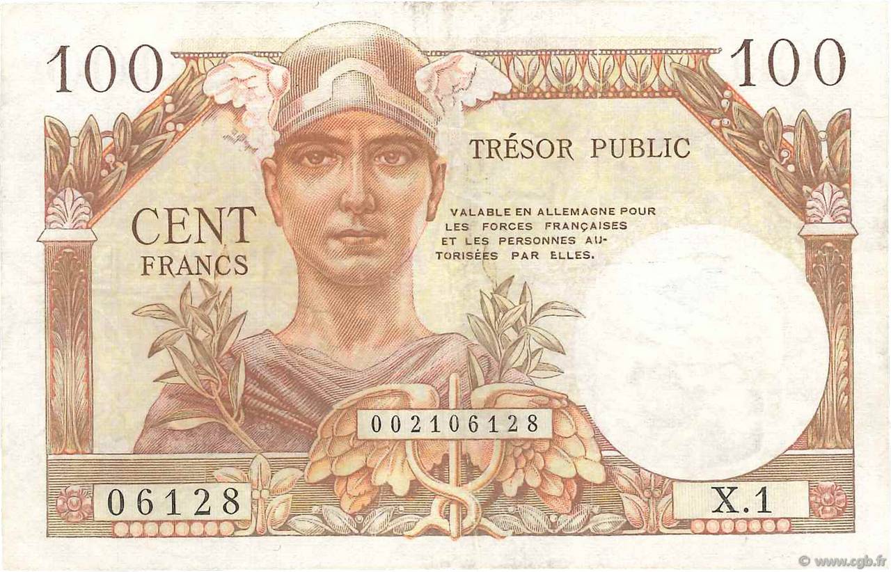 100 Francs TRÉSOR PUBLIC FRANCE  1955 VF.34.01 pr.TTB