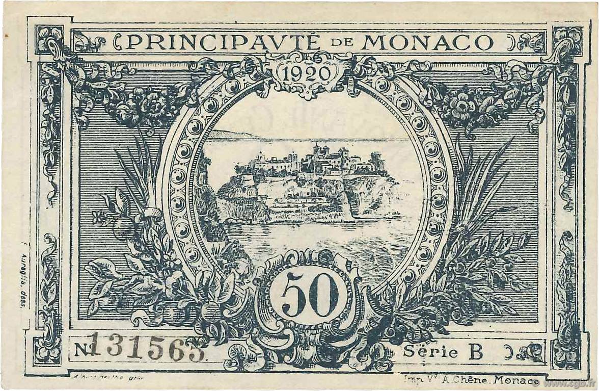 50 Centimes MONACO  1920 P.03a fVZ