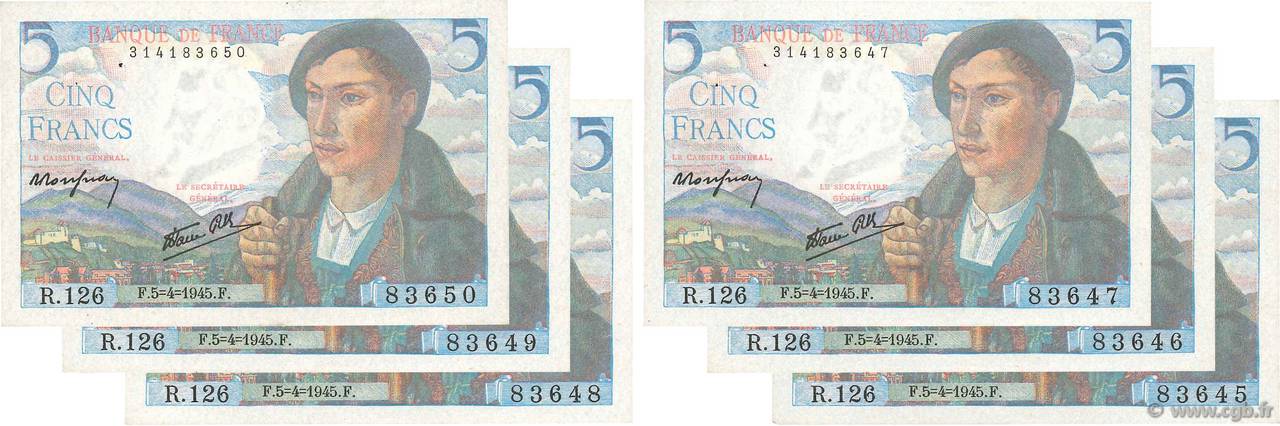 5 Francs BERGER Consécutifs FRANCIA  1945 F.05.06 EBC+