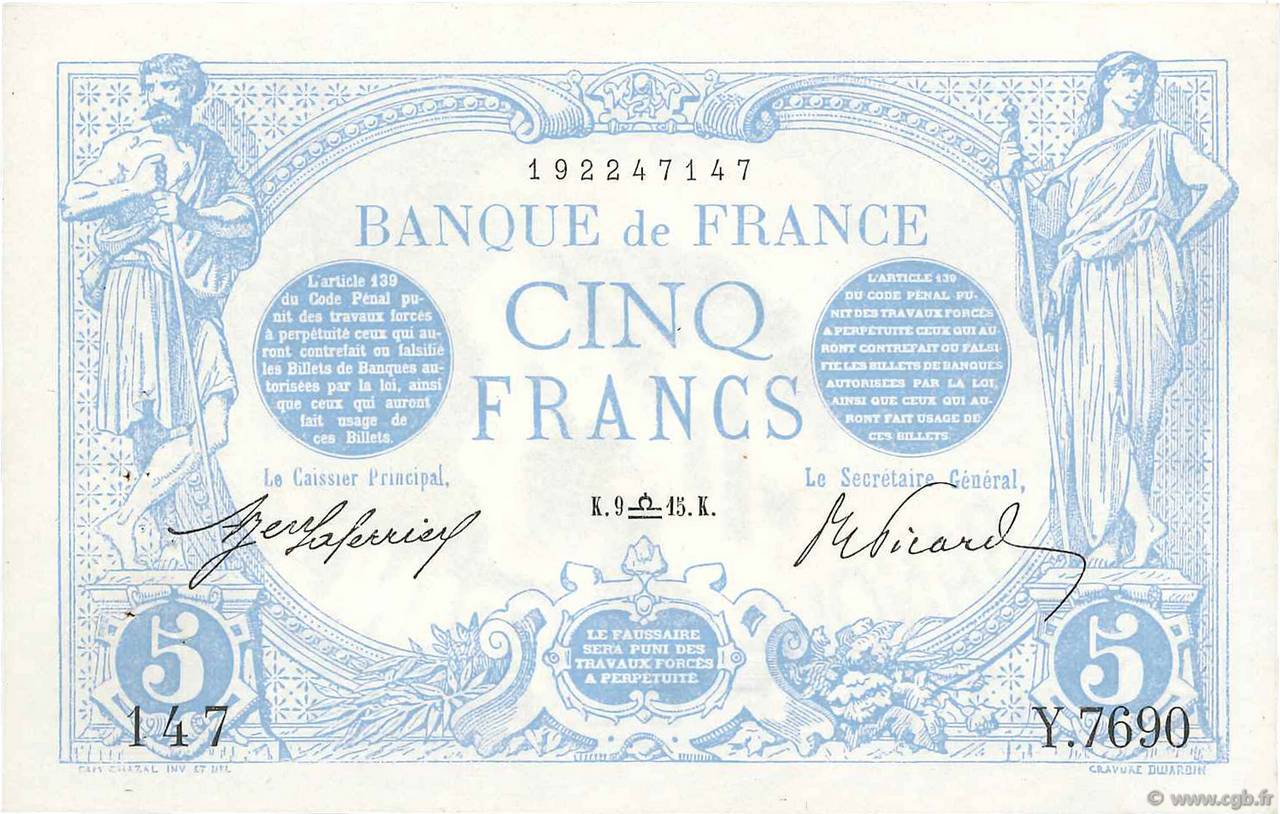 5 Francs BLEU FRANCE  1915 F.02.31 pr.SUP