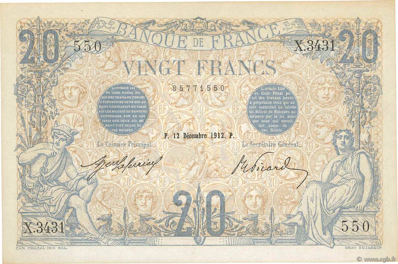 20 Francs BLEU FRANCE  1912 F.10.02 pr.SPL