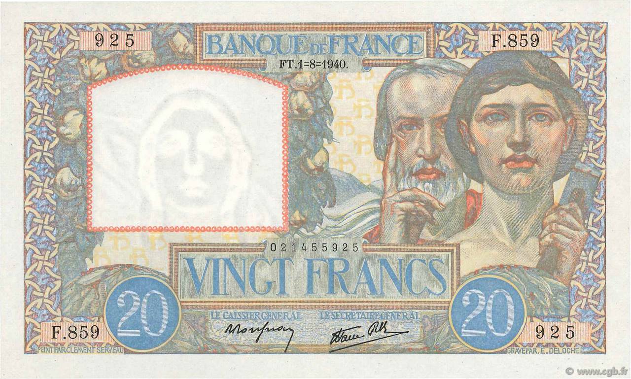 20 Francs TRAVAIL ET SCIENCE FRANKREICH  1940 F.12.05 fST