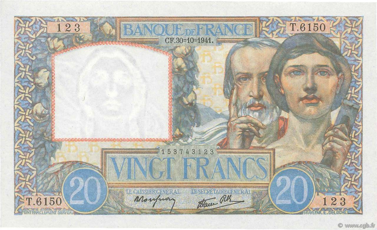 20 Francs TRAVAIL ET SCIENCE FRANCE  1941 F.12.19 NEUF