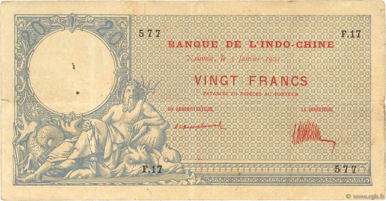20 Francs NOUVELLE CALÉDONIE  1921 P.20 BC a MBC