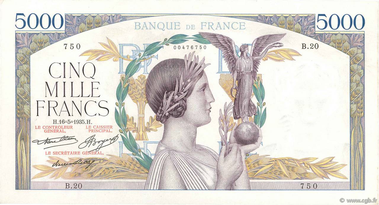 5000 Francs VICTOIRE FRANCE  1935 F.44.02 TTB+