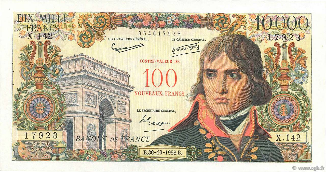 100 NF sur 10000 Francs BONAPARTE FRANCIA  1958 F.55.01 EBC+