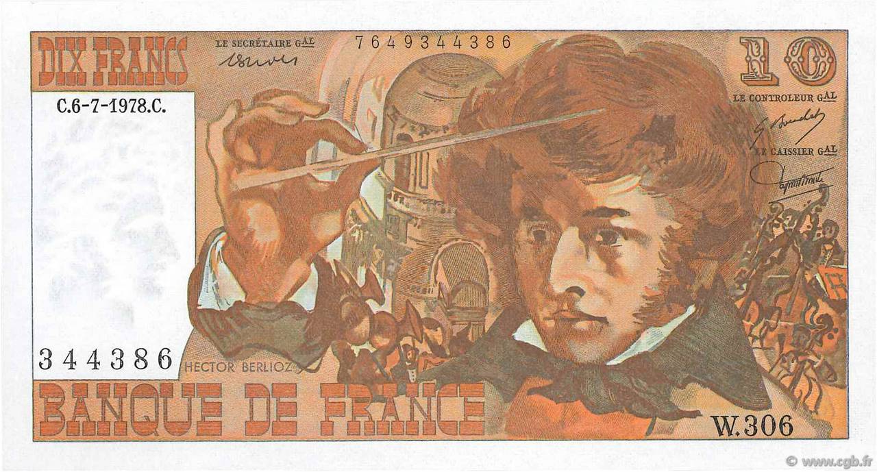 10 Francs BERLIOZ FRANCE  1978 F.63.25W306 pr.NEUF