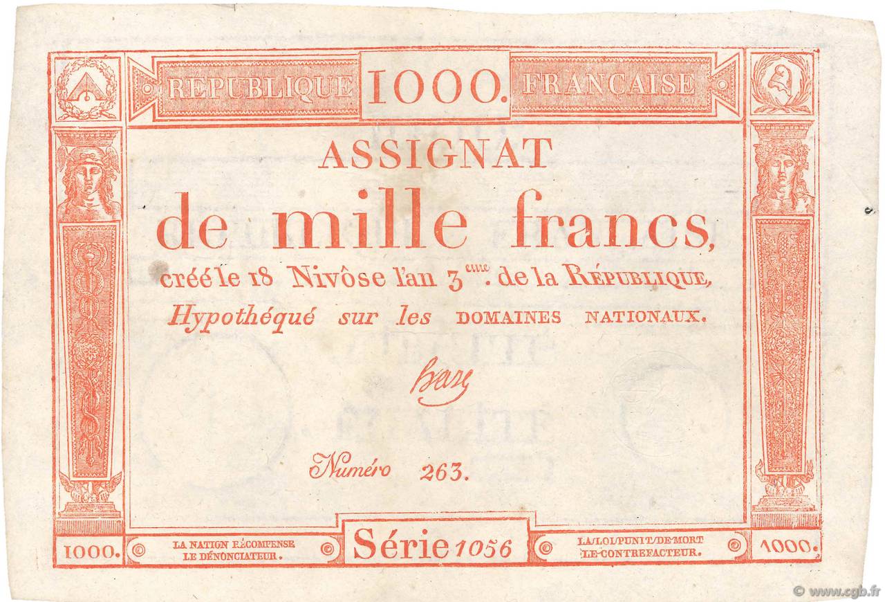 1000 Francs FRANCIA  1795 Ass.50a MBC+