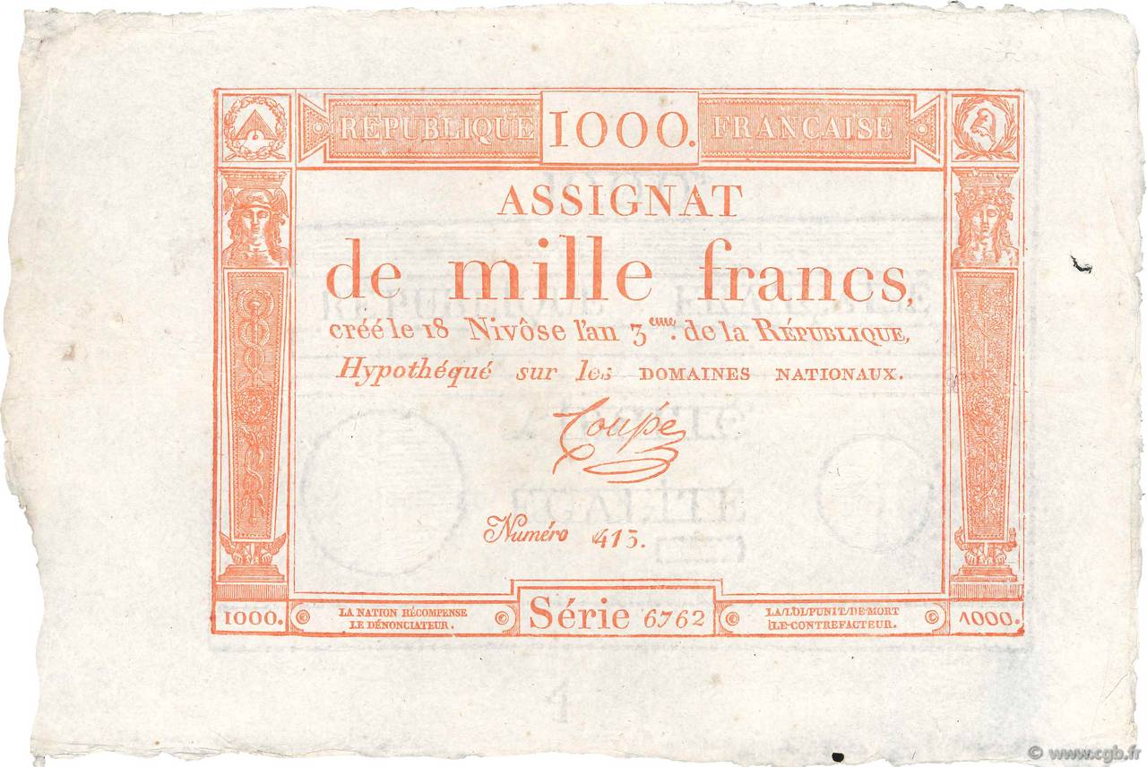 1000 Francs FRANCIA  1795 Ass.50a q.SPL